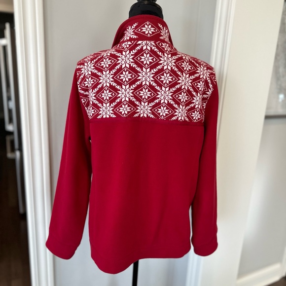 L.L. Bean Nordic Fleece Zip Up Jacket Women Size Large Snowflake ❄️ Red - Picture 6 of 12
